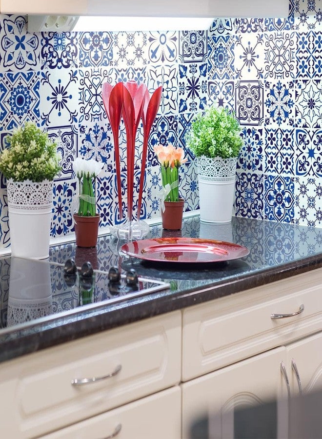 FLETIX Vinyl Peel and Stick Waterproof Wallpaper for Old Furniture Self Adhesive and Removable Surfaces for Home Cabinet Oil Proof Kitchen Countertop Stickers (1, Blue Floral(60x200cm)) - Image 5